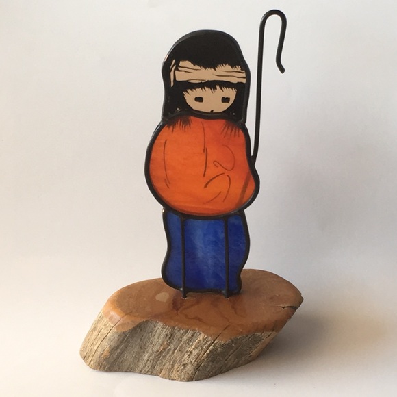 DeGrazia Stained Glass Shepherd Figurine on Wooden Base - Picture 1 of 12